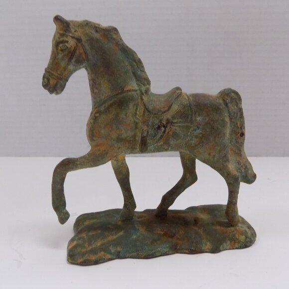 VTG CAST IRON HORSE SCULPTURE STATUE FIGURINE on Base 5x5 Solid Heavy - Picture 1 of 7